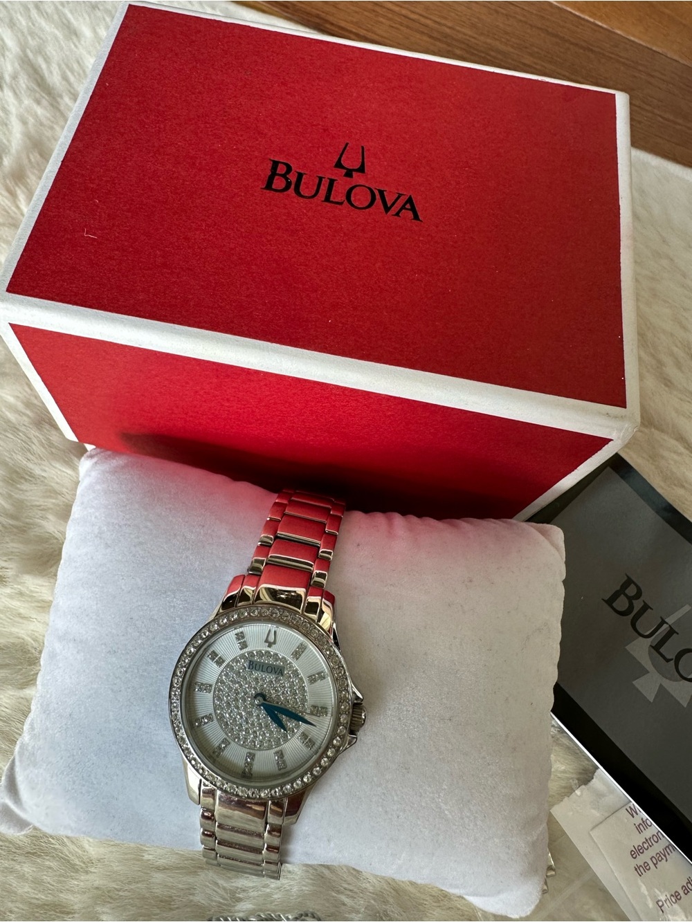 Bulova Silver-Tone Crystal Dial Bracelet Watch with Blue Hands